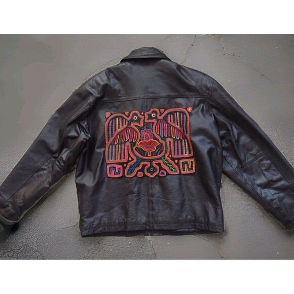 One-of-One Leather Trucker Jacket / Bomber w/ Authentic Guna Mola Patch Men XL